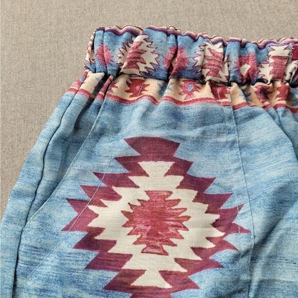 High Waist Southwestern Print Drawstring Waist Easy Summer Short Medium - Picture 4 of 8